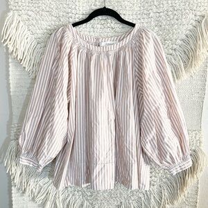 THE GREAT. dusty pink and white striped billowy bishop sleeve top M